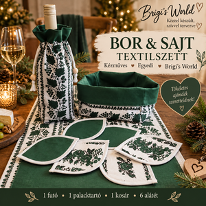 Bor és sajt konyhai textilszett, asztali futó, borospalack tartó, poháralátét, kosár, Otthon & Életmód, Konyhafelszerelés, tálalás, Italos kellékek, Boros díszdoboz, , MESKA