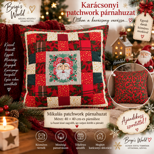 Mikulásos patchwork párnahuzat, Karácsony, Mikulás, Mikulás beltéri dekoráció, Hímzés, Patchwork, foltvarrás, MESKA