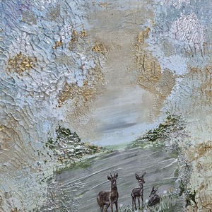 50x70cm Félabsztrakt festmény őzikés, kövekkel, Művészet, Festmény, Akril, Festészet, MESKA