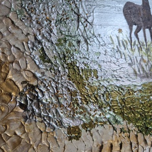 50x70cm Félabsztrakt festmény őzikés, kövekkel - művészet - festmény - akril - Meska.hu