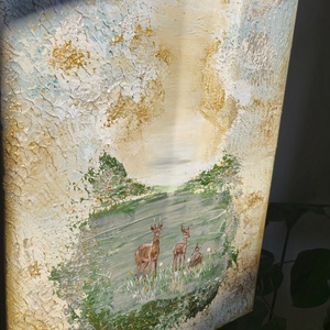 50x70cm Félabsztrakt festmény őzikés, kövekkel - művészet - festmény - akril - Meska.hu