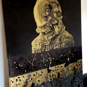 70x100cm Fekete arany asztronauta félabsztrakt festmény  - művészet - festmény - akril - Meska.hu
