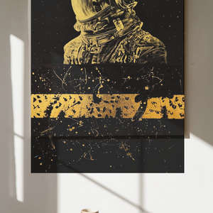 70x100cm Fekete arany asztronauta félabsztrakt festmény  - művészet - festmény - akril - Meska.hu