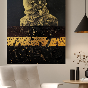 Fekete arany asztronauta félabsztrakt festmény 70x100cm , Művészet, Festmény, Akril, Festészet, MESKA