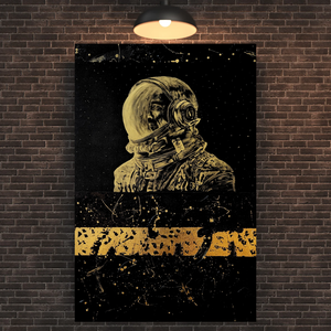 70x100cm Fekete arany asztronauta félabsztrakt festmény  - művészet - festmény - akril - Meska.hu