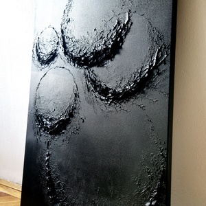 60x90cm Absztrakt festmény textúrált fekete  - művészet - festmény - akril - Meska.hu