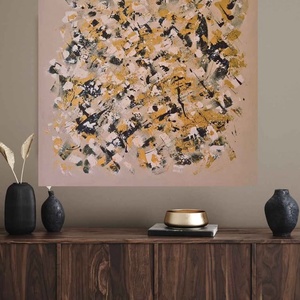90x90cm Textúrált absztrakt akril festmény arany, bézs, fekete  - művészet - festmény - festmény vegyes technika - Meska.hu