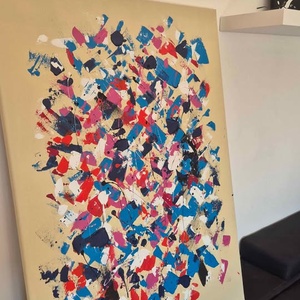 80x110cm Textúrált absztrakt akril festmény bézs, színes  - művészet - festmény - festmény vegyes technika - Meska.hu