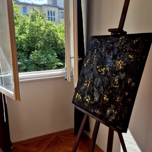 Fekete arany textúrált absztrakt festmény , Művészet, Festmény, Akril, Festészet, MESKA