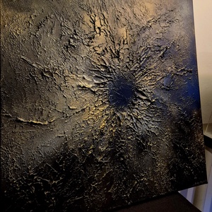 Fekete, arany textúrált absztraktfestmény 60x60cm  - művészet - festmény - akril - Meska.hu