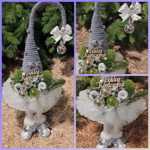 Szürke sapkás tüll szoknyás Manófa - karácsony - karácsonyi lakásdekoráció - karácsonyi manók, figurák - Meska.hu