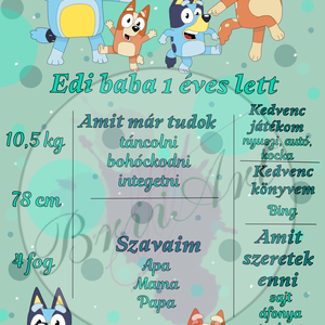 Születésnapi emlék poszter Bluey, Baba - mama, Babaemlékek, Baba emlékőrző, Papírművészet, Mindenmás, MESKA