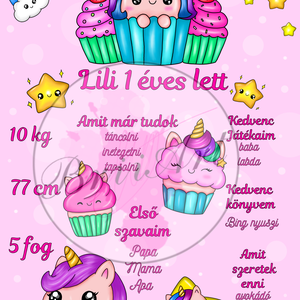 Születésnapi emlék poszter unikornis, Baba - mama, Babaszoba dekoráció, Babaposzter, Mindenmás, Papírművészet, MESKA