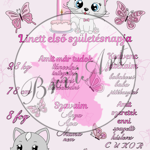 Születésnapi emlékposzter Cica - baba - mama - babaemlékek - baba emlékőrző - Meska.hu