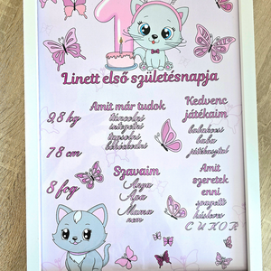 Születésnapi emlékposzter Cica - baba - mama - babaemlékek - baba emlékőrző - Meska.hu