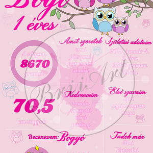 Születésnapi emlék poszter Bagoly, Baba - mama, Babaemlékek, Baba emlékőrző, , MESKA