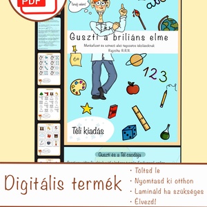 Guszti a briliáns elme (Téli feladatlapok, nyomtatható foglalkoztató gyerekeknek, színezők iskolásoknak)  - játék & sport - készségfejlesztő és logikai játék - memória játékok - Meska.hu