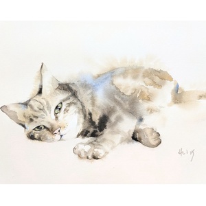 Cirmos macska akvarell / print / limitált - művészet - festmény - akvarell - Meska.hu