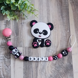 Pandás szilikon cumilánc rágókával , Baba - mama, Baba játékok, Cumilánc, Gyöngyfűzés, gyöngyhímzés, MESKA