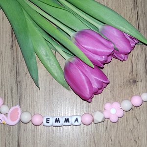 Flamingós egyedi szilikon cumilánc , Baba - mama, Baba játékok, Cumilánc, Gyöngyfűzés, gyöngyhímzés, MESKA