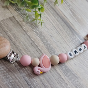 Flamingós egyedi szilikon cumilánc , Baba - mama, Baba játékok, Cumilánc, Gyöngyfűzés, gyöngyhímzés, MESKA