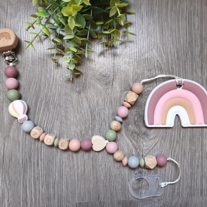 Kétágú szivárványos névre szóló szilikon cumilánc , Baba - mama, Baba játékok, Cumilánc, Gyöngyfűzés, gyöngyhímzés, MESKA