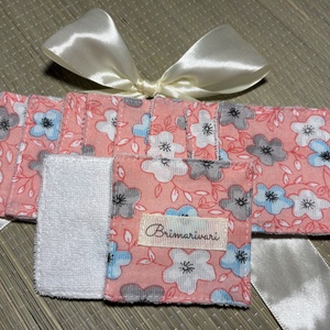 Arctisztító párna - rózsaszín alapon virágok - szépségápolás - arcápolás - arctisztító korong - Meska.hu