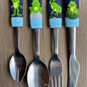 gyermek méretű evőeszköz készlet - béka - otthon & életmód - konyhafelszerelés, tálalás - tálalás - kanál & villa - Meska.hu