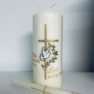 Galambos-Kalocsai gyertya szett keresztelőre - otthon & életmód - gyertya, illat, aroma - gyertya - Meska.hu