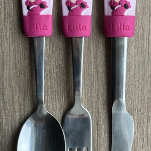 Gyerek evőeszköz szett - Minnie és Sky - otthon & életmód - konyhafelszerelés, tálalás - tálalás - kanál & villa - Meska.hu