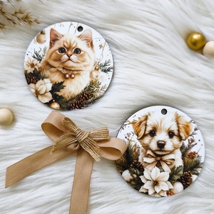 Állatos karácsonyfadíszek vintage stílusban, Karácsony, Karácsonyi lakásdekoráció, Karácsonyfadíszek, Decoupage, transzfer és szalvétatechnika, Famegmunkálás, MESKA