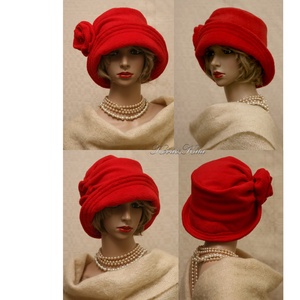 ERNA cloche - polár flapper kalap / piros - ruha & divat - sál, sapka, kendő - kalap - Meska.hu