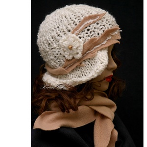 CLOCHE-ART szett - kötött kalap sállal / ivory-kreol - ruha & divat - sál, sapka, kendő - sapka & sál szett - Meska.hu