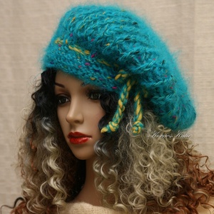 BORBÁLA / türkiz - exkluzív kézzel kötött chunky mohair sapka, barett - ruha & divat - sál, sapka, kendő - sapka - Meska.hu