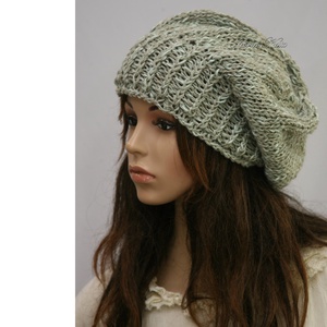 BEANIE - trendi kézzel kötött zöld len sapka - ruha & divat - sál, sapka, kendő - sapka - Meska.hu