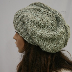 BEANIE - trendi kézzel kötött zöld len sapka - ruha & divat - sál, sapka, kendő - sapka - Meska.hu