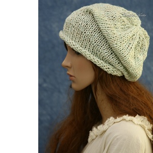 BEANIE / körte - trendi kézzel kötött sapka /  menta  - Meska.hu