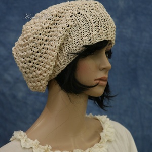 BEANIE / körte - trendi kézzel kötött pamut-lenes selyem sapka / peach, Ruha & Divat, Sál, Sapka, Kendő, Sapka, Kötés, MESKA