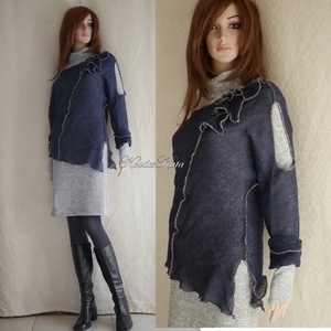 GRUNGE PULCSI / sötétkék - lagenlook tunika  - ruha & divat - női ruha - pulóver - Meska.hu