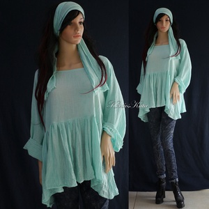 TERESA/türkiz - babydoll tunika + géz sál - kismama ruha - ruha & divat - női ruha - kismamaruha - Meska.hu
