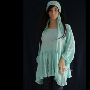 TERESA/türkiz - babydoll tunika + géz sál - kismama ruha - ruha & divat - női ruha - kismamaruha - Meska.hu