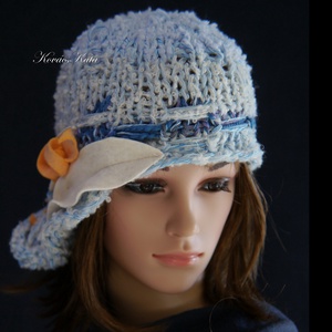 CLOCHE-ART kötött kalap /  világos-kékek - ruha & divat - sál, sapka, kendő - sapka - Meska.hu