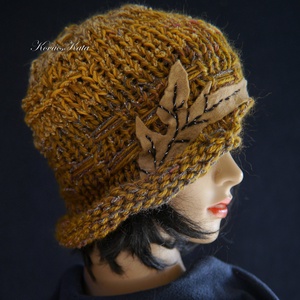 CLOCHE-ART - extravagáns kézzel kötött kalap, sapka / mustár - ruha & divat - sál, sapka, kendő - sapka - Meska.hu