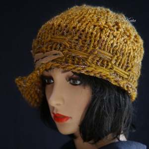 CLOCHE-ART - extravagáns kézzel kötött kalap, sapka / mustár - ruha & divat - sál, sapka, kendő - sapka - Meska.hu