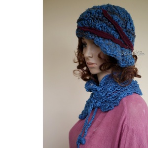 CLOCHE-ART . kézzel kötött kalap nyakmelegítővel - ruha & divat - sál, sapka, kendő - sapka & sál szett - Meska.hu