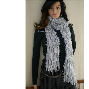 FRINGE SHAWL - extra-vastag kézzel kötött hosszú-rojtos sál / szürke mix - ruha & divat - sál, sapka, kendő - sál - Meska.hu
