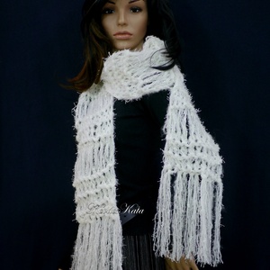 FRINGE SHAWL - extra-vastag kézzel kötött hosszú-rojtos sál / fehér - ruha & divat - sál, sapka, kendő - sál - Meska.hu