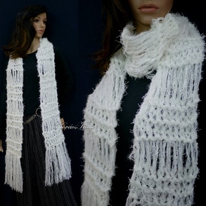 FRINGE SHAWL - extra-vastag kézzel kötött hosszú-rojtos sál / fehér - ruha & divat - sál, sapka, kendő - sál - Meska.hu