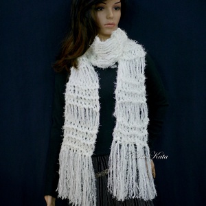 FRINGE SHAWL - extra-vastag kézzel kötött hosszú-rojtos sál / fehér - ruha & divat - sál, sapka, kendő - sál - Meska.hu