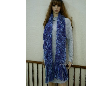 FRINGE SHAWL - extra-vastag kézzel kötött hosszú-rojtos sál / kékek - ruha & divat - sál, sapka, kendő - sál - Meska.hu